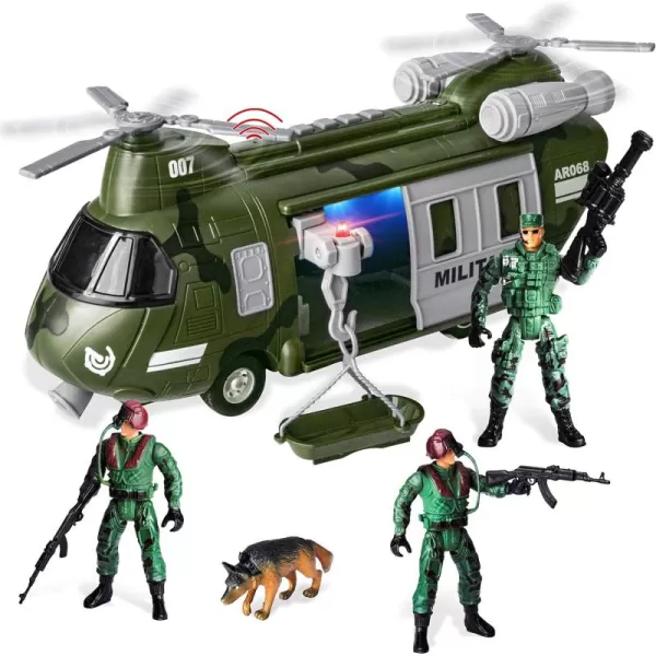 JOYIN Military Vehicles Toy Set of Friction Powered Transport Helicopter with Light and Sound Siren and Soldier Army Men Action Figures for Kids