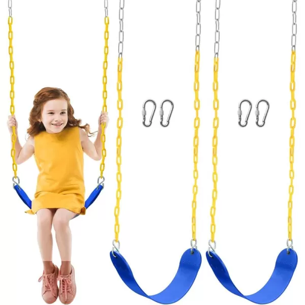 TURFEE 2 Pack Swing for Outdoor Swing Set Swing Seat Replacement Kit with 66quot Heavy Duty Chains 4 Snap Hook for Kids Outdoor Play Playground Trees Swing Set Playground BlueBlue