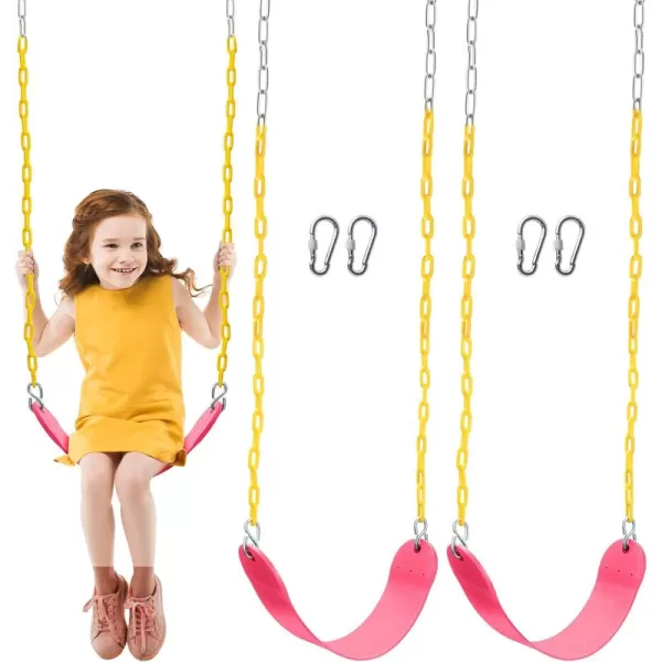TURFEE 2 Pack Swing for Outdoor Swing Set Swing Seat Replacement Kit with 66quot Heavy Duty Chains 4 Snap Hook for Kids Outdoor Play Playground Trees Swing Set Playground BluePink