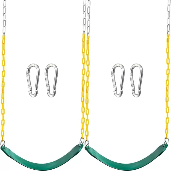 TURFEE 2 Pack Swing for Outdoor Swing Set Swing Seat Replacement Kit with 66quot Heavy Duty Chains 4 Snap Hook for Kids Outdoor Play Playground Trees Swing Set Playground BlueGreen