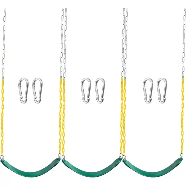 TURFEE 3 Pack Green Swing Seats Heavy Duty with 66quot Chain Swing Set Accessories Replacement with Snap Hooks for Kids Outdoor Play Playground Trees Swing Set Backyard Limit 300lb