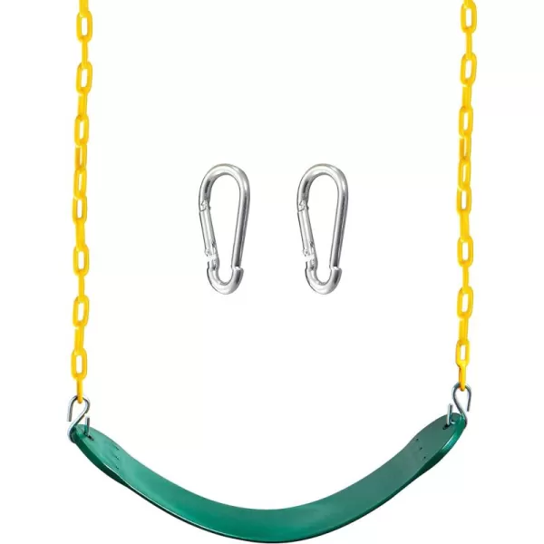 TURFEE Heavy Duty Swing Seat Green Color with 66 Chain Swing Set Accessories Replacement with Snap Hooks for Kids Outdoor Play Playground Trees Swing SetGreen
