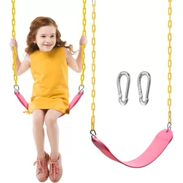 TURFEE Heavy Duty Swing Seat Green Color with 66 Chain Swing Set Accessories Replacement with Snap Hooks for Kids Outdoor Play Playground Trees Swing SetPink