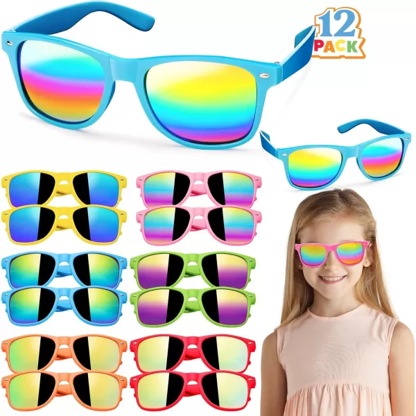 JOYIN 12 Pcs Kids Sunglasses Party Favors bulk Neon Sunglasses with UV Protection for Kids Pool Party Favors Boys and Girls Party sunglasses Goody Bags for kids Birthday