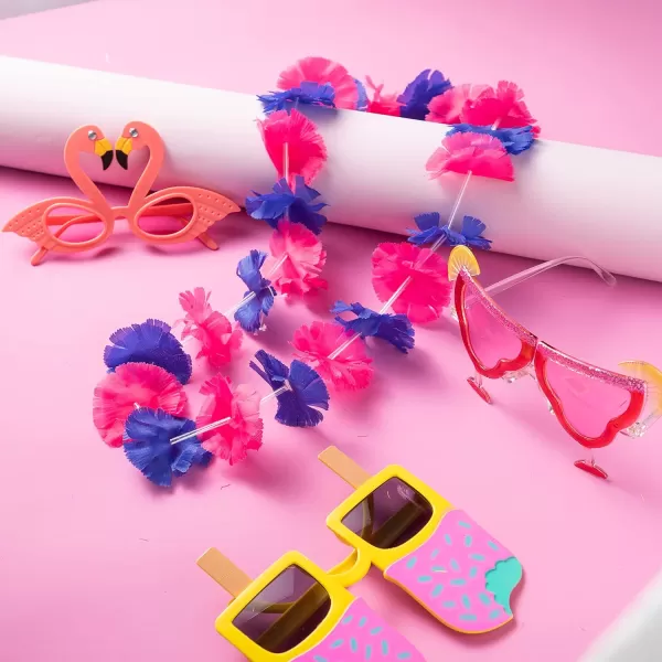 JOYIN 12 Pieces Luau Party Glasses and 12 Pieces Hawaiian Leis Flowers Leis Garlands Novelty Sunglasses Tropical Birthday Summer Beach Party Decoration Supplies