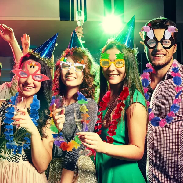 JOYIN 12 Pieces Luau Party Glasses and 12 Pieces Hawaiian Leis Flowers Leis Garlands Novelty Sunglasses Tropical Birthday Summer Beach Party Decoration Supplies