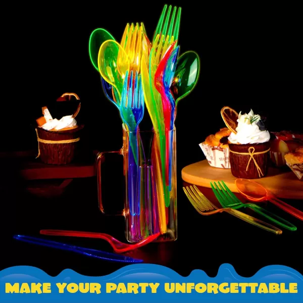 JOYIN 288 PCs Plastic Cutlery Hard Utensils for Cinco De Mayo Celebrations Mexican Party Favors Fiesta Party Supplies Luau Party Taco Tuesday Event Carnivals 6 Bright Neon Colors