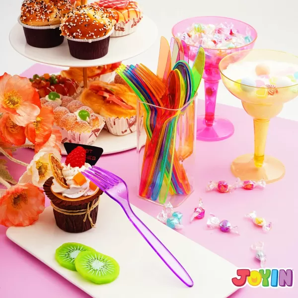 JOYIN 288 PCs Plastic Cutlery Hard Utensils for Cinco De Mayo Celebrations Mexican Party Favors Fiesta Party Supplies Luau Party Taco Tuesday Event Carnivals 6 Bright Neon Colors