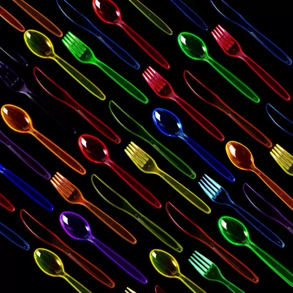 JOYIN 288 PCs Plastic Cutlery Hard Utensils for Cinco De Mayo Celebrations Mexican Party Favors Fiesta Party Supplies Luau Party Taco Tuesday Event Carnivals 6 Bright Neon Colors
