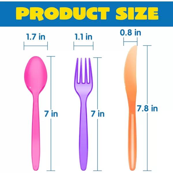 JOYIN 288 PCs Plastic Cutlery Hard Utensils for Cinco De Mayo Celebrations Mexican Party Favors Fiesta Party Supplies Luau Party Taco Tuesday Event Carnivals 6 Bright Neon Colors