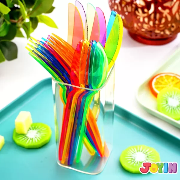 JOYIN 288 PCs Plastic Cutlery Hard Utensils for Cinco De Mayo Celebrations Mexican Party Favors Fiesta Party Supplies Luau Party Taco Tuesday Event Carnivals 6 Bright Neon Colors