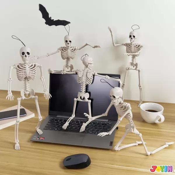 JOYIN 5 PCS Posable Halloween Skeletons 16 Inches Full Body Posable Joints Hanging Skeletons for Graveyard Decorations Haunted House Accessories Spooky Scene Party Favors