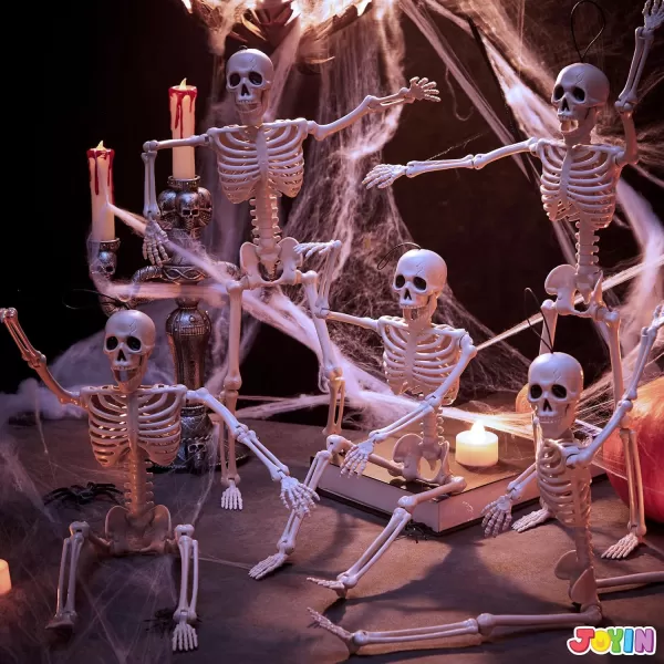 JOYIN 5 PCS Posable Halloween Skeletons 16 Inches Full Body Posable Joints Hanging Skeletons for Graveyard Decorations Haunted House Accessories Spooky Scene Party Favors