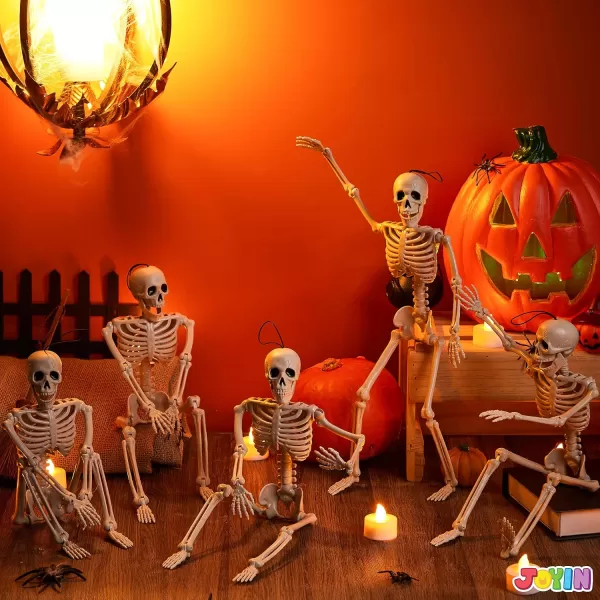 JOYIN 5 PCS Posable Halloween Skeletons 16 Inches Full Body Posable Joints Hanging Skeletons for Graveyard Decorations Haunted House Accessories Spooky Scene Party Favors