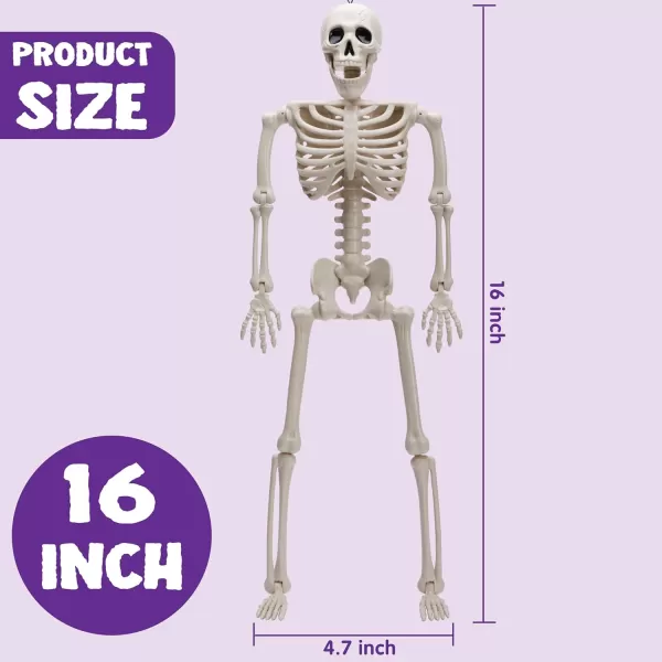 JOYIN 5 PCS Posable Halloween Skeletons 16 Inches Full Body Posable Joints Hanging Skeletons for Graveyard Decorations Haunted House Accessories Spooky Scene Party Favors