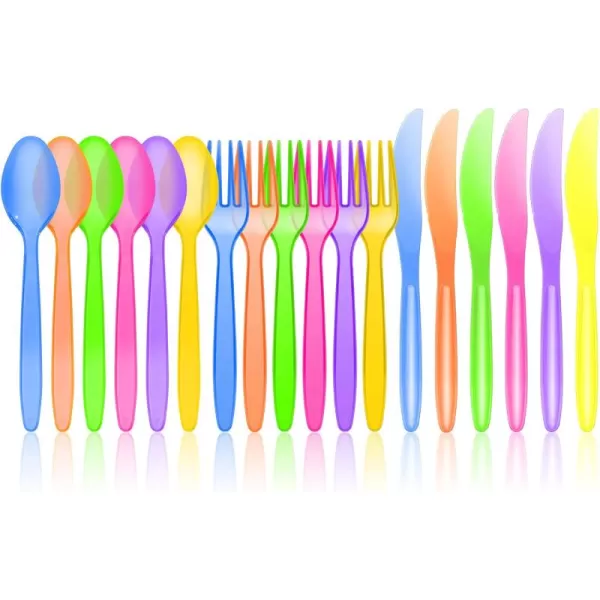 JOYIN 288 PCs Plastic Cutlery Hard Utensils for Cinco De Mayo Celebrations Mexican Party Favors Fiesta Party Supplies Luau Party Taco Tuesday Event Carnivals 6 Bright Neon Colors