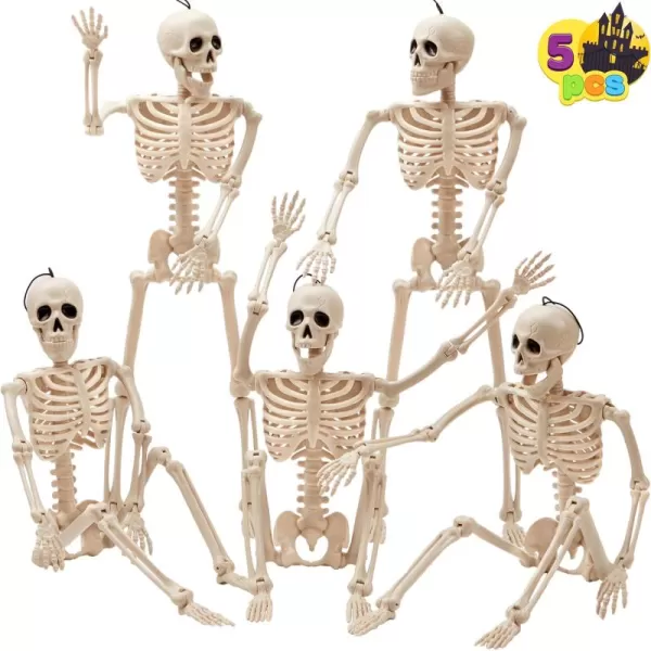 JOYIN 5 PCS Posable Halloween Skeletons 16 Inches Full Body Posable Joints Hanging Skeletons for Graveyard Decorations Haunted House Accessories Spooky Scene Party Favors