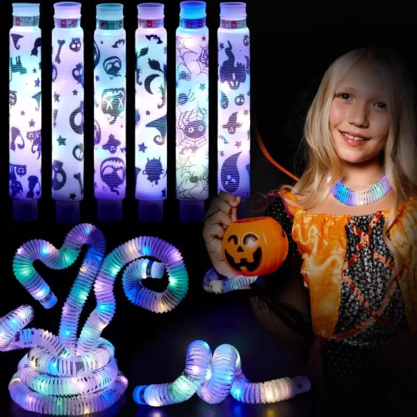 JOYIN 6PCS Halloween Glow Sticks Bulk Party Pack LED Light Up Pop Tubes Glow in The Dark Sensory Toys for Kid Girls Boys Birthday Halloween Party Favors Supplies Gift Glowsticks Goodie Bag Stuffers