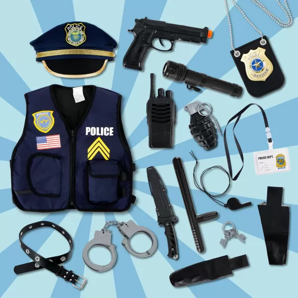 JOYIN 14 Pcs Police Pretend Play Toys Hat and Uniform Outfit for Halloween Dress Up Party Police Officer Costume Roleplaying