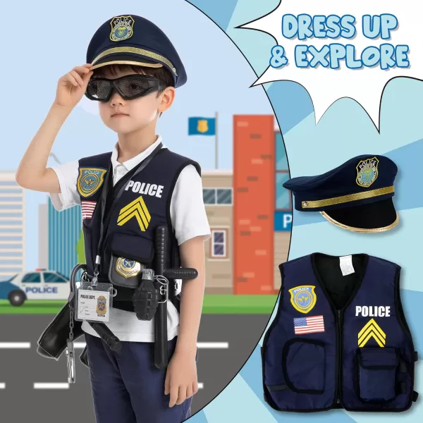 JOYIN 14 Pcs Police Pretend Play Toys Hat and Uniform Outfit for Halloween Dress Up Party Police Officer Costume Roleplaying