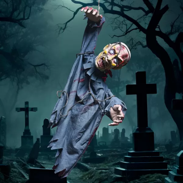 JOYIN 30 Halloween Hanging Zombie Plastic Creepy Zombie with Web for Halloween Indoor Outdoor Decoration Haunted House Prop Halloween Party Supplies Decor