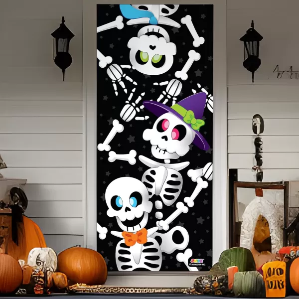 JOYIN 30x72 Door Cover Halloween Door Decor Decorations Indoor Creepy Haunted House Halloween Stickers Party Supplies Favors Garage Door Window Wall Cover Scary Skeletoncute skeleton