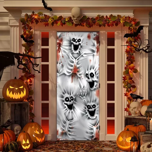 JOYIN 30x72 Door Cover Halloween Door Decor Decorations Indoor Creepy Haunted House Halloween Stickers Party Supplies Favors Garage Door Window Wall Cover Scary Skeletonscary skeleton