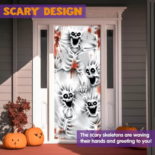 JOYIN 30x72 Door Cover Halloween Door Decor Decorations Indoor Creepy Haunted House Halloween Stickers Party Supplies Favors Garage Door Window Wall Cover Scary Skeletonscary skeleton