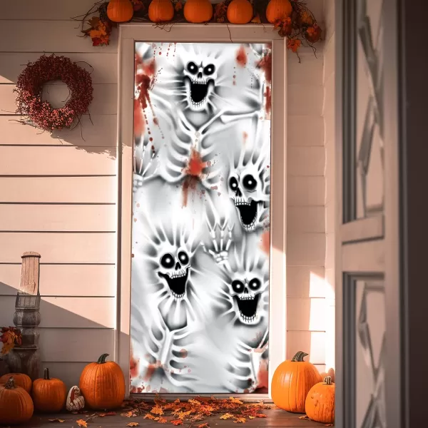 JOYIN 30x72 Door Cover Halloween Door Decor Decorations Indoor Creepy Haunted House Halloween Stickers Party Supplies Favors Garage Door Window Wall Cover Scary Skeletonscary skeleton