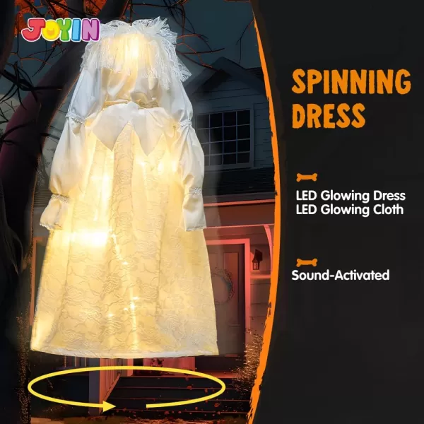 JOYIN 35quot Bride Ghost Halloween Decorations Outdoor Rotating Light Up Bride Hanging Animatronic Decor with SoundActivated Lights and Bridal Gown Halloween Decor for Haunted House Prop Dcor Outside