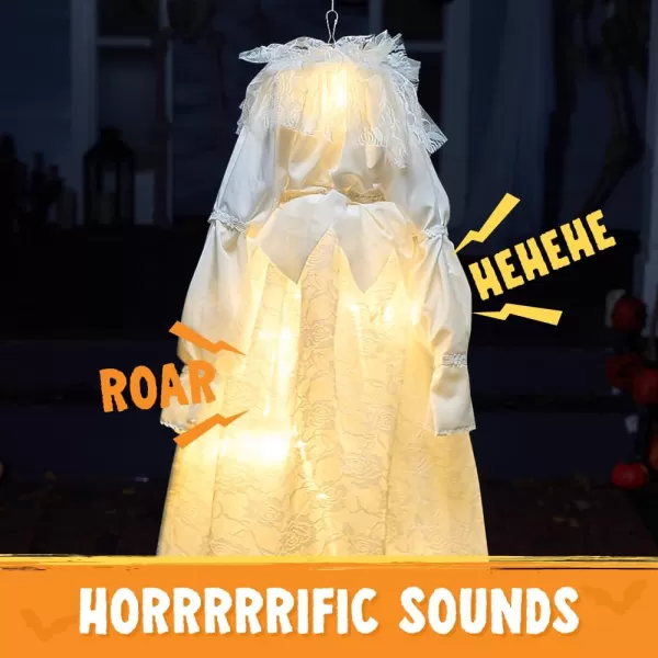 JOYIN 35quot Bride Ghost Halloween Decorations Outdoor Rotating Light Up Bride Hanging Animatronic Decor with SoundActivated Lights and Bridal Gown Halloween Decor for Haunted House Prop Dcor Outside