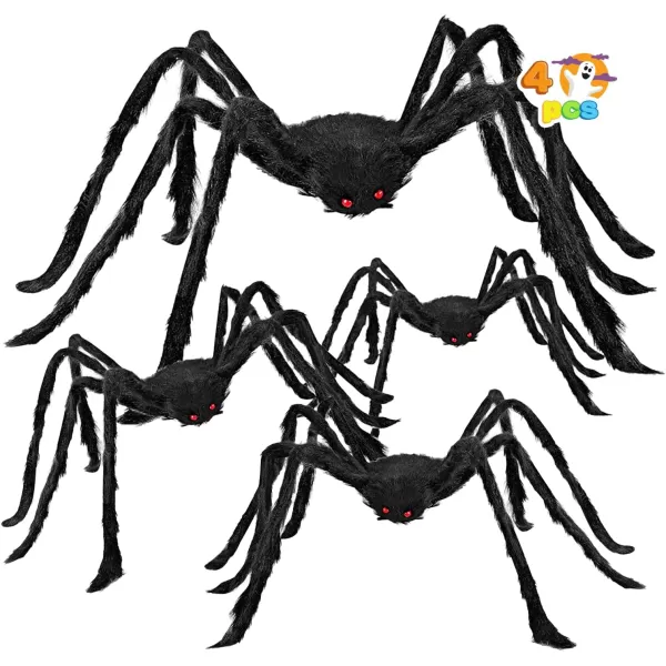 JOYIN 4 Packs Halloween Outdoor Decorations Hairy Spider Set Realistic Scary Fake Spider Hairy Spider Prop for for Halloween Yard Decorations Party Decor Black One 4725quot Two 355quot and One 295quot