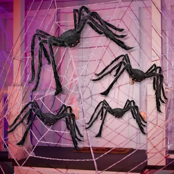 JOYIN 4 Packs Halloween Outdoor Decorations Hairy Spider Set Realistic Scary Fake Spider Hairy Spider Prop for for Halloween Yard Decorations Party Decor Black One 4725quot Two 355quot and One 295quot