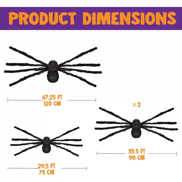 JOYIN 4 Packs Halloween Outdoor Decorations Hairy Spider Set Realistic Scary Fake Spider Hairy Spider Prop for for Halloween Yard Decorations Party Decor Black One 4725quot Two 355quot and One 295quot