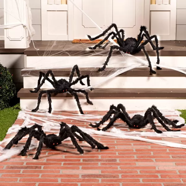 JOYIN 4 Packs Halloween Outdoor Decorations Hairy Spider Set Realistic Scary Fake Spider Hairy Spider Prop for for Halloween Yard Decorations Party Decor Black One 4725quot Two 355quot and One 295quot