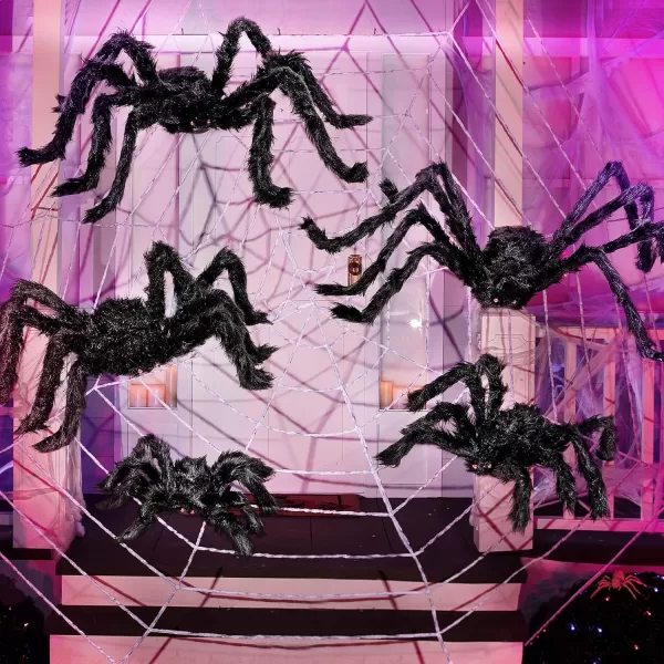 JOYIN 4 Packs Halloween Outdoor Decorations Hairy Spider Set Realistic Scary Fake Spider Hairy Spider Prop for for Halloween Yard Decorations Party Decor Black One 4725quot Two 355quot and One 295quot
