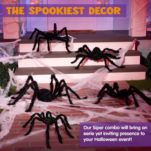 JOYIN 5 Packs Halloween Decorations Outdoor Giant Spiders Large Black Spider Set Halloween Decor Outside Fake Hairy Spiders with Different Size for Lawn Yard Indoor Decor35quot 30quot 30quot 24quot 24quot