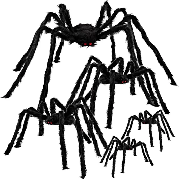 JOYIN 5 Packs Halloween Decorations Outdoor Giant Spiders Large Black Spider Set Halloween Decor Outside Fake Hairy Spiders with Different Size for Lawn Yard Indoor Decor35quot 30quot 30quot 24quot 24quot