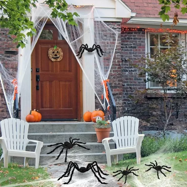 JOYIN 5 Packs Halloween Decorations Outdoor Giant Spiders Large Black Spider Set Halloween Decor Outside Fake Hairy Spiders with Different Size for Lawn Yard Indoor Decor35quot 30quot 30quot 24quot 24quot