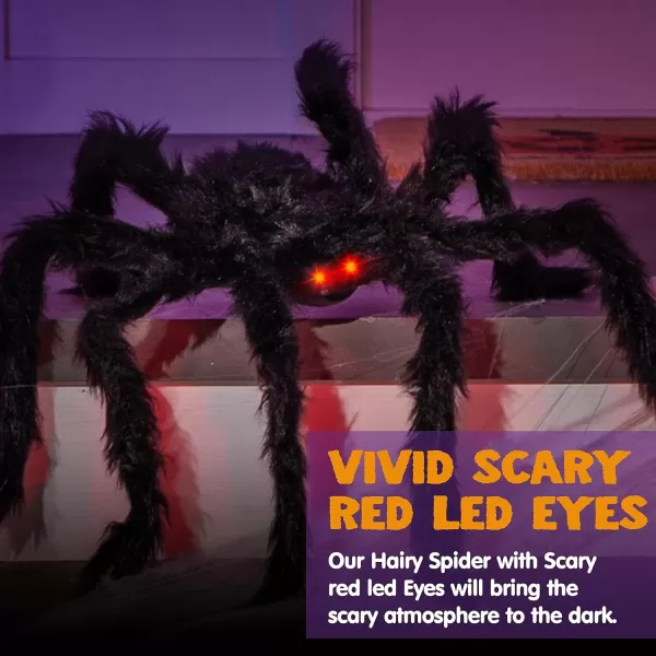 JOYIN 65ft Halloween Hairy Spider Outdoor DecorationsLightup LED Eyes Scary Giant Spider Fake Large Spider Hairy Spider Props for Halloween Yard Decorations Party Outdoor and Outdoor Decor Black