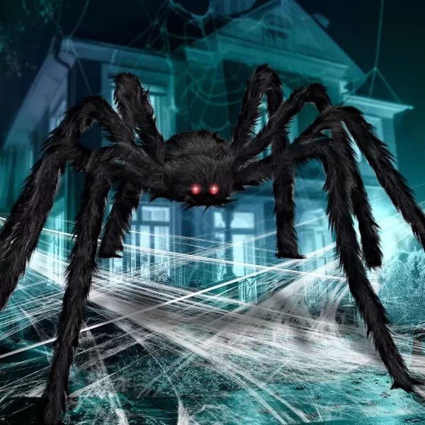 JOYIN 65ft Halloween Hairy Spider Outdoor DecorationsLightup LED Eyes Scary Giant Spider Fake Large Spider Hairy Spider Props for Halloween Yard Decorations Party Outdoor and Outdoor Decor Black