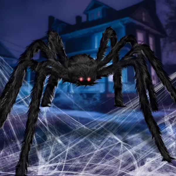 JOYIN 65ft Halloween Hairy Spider Outdoor DecorationsLightup LED Eyes Scary Giant Spider Fake Large Spider Hairy Spider Props for Halloween Yard Decorations Party Outdoor and Outdoor Decor Black