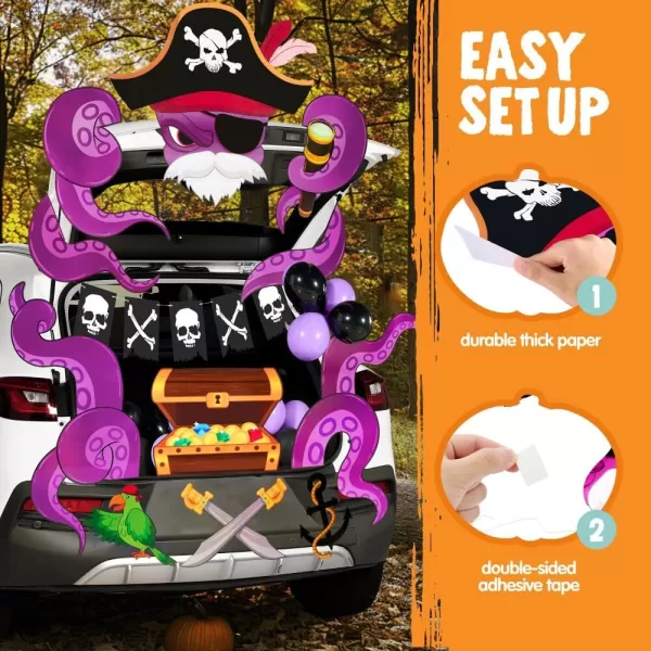 JOYIN Halloween Pirate Trunk Or Treat Car Decorations Kit for SUV Halloween Decorations Outdoor Indoor Decor Octopus Halloween Banner Haunted House Trunk Archway Car Balloons Knife Treasure Chest