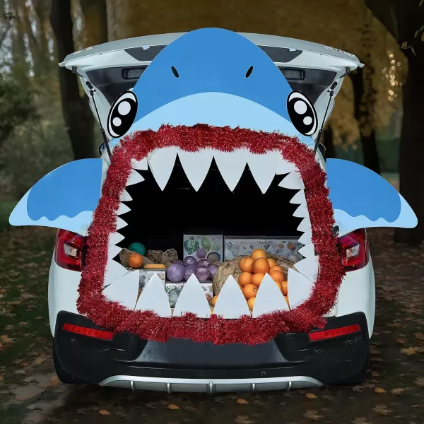 JOYIN Halloween Shark Trunk or Treat Decorations Kit for SUV Car Archway Garage Door Decoration Car Stickers Shark Paperboard Tassels DoubleSided Tapes Halloween Decoration Outside
