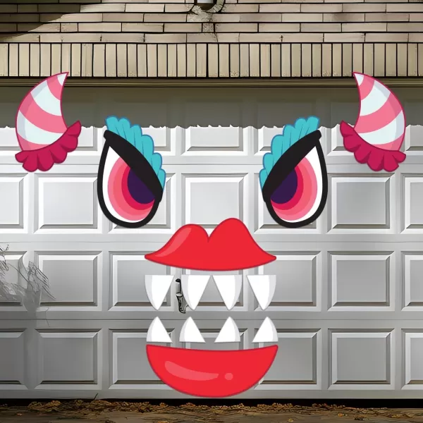 JOYIN Halloween Trunk Or Treat Car Decorations Kit With Pink Monster Design Car Archway Garage Decoration Haunted House Horns Mouth Eyes Balloons Tinsel Streamer Garland Halloween Decorations Outside