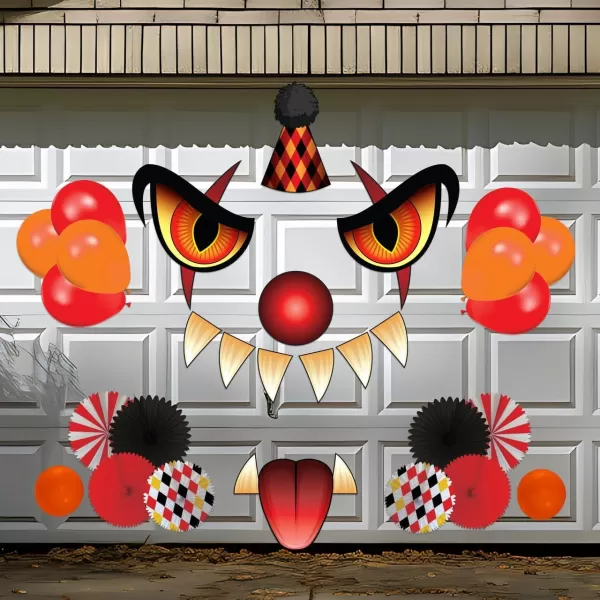 JOYIN Halloween Trunk Or Treat Decorations Kit With Creepy Clown Design Car Archway Garage Door Decoration Haunted House Car Stickers With a Set Of Clown PVC Paper Balloons For Vehicle Decorations