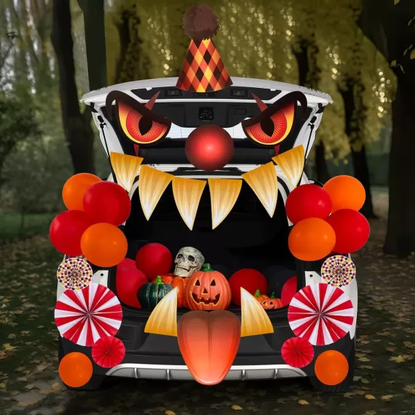 JOYIN Halloween Trunk Or Treat Decorations Kit With Creepy Clown Design Car Archway Garage Door Decoration Haunted House Car Stickers With a Set Of Clown PVC Paper Balloons For Vehicle Decorations