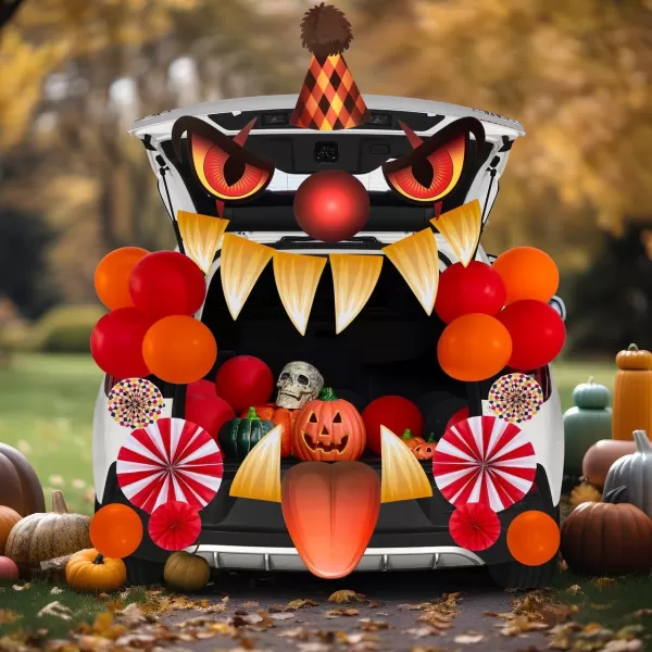 JOYIN Halloween Trunk Or Treat Decorations Kit With Creepy Clown Design Car Archway Garage Door Decoration Haunted House Car Stickers With a Set Of Clown PVC Paper Balloons For Vehicle Decorations