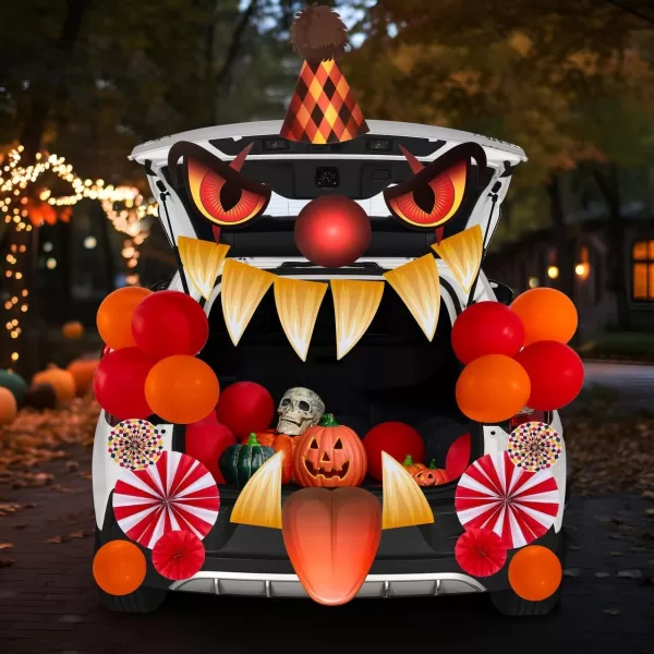 JOYIN Halloween Trunk Or Treat Decorations Kit With Creepy Clown Design Car Archway Garage Door Decoration Haunted House Car Stickers With a Set Of Clown PVC Paper Balloons For Vehicle Decorations