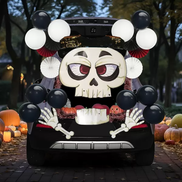 JOYIN Halloween Trunk or Treat Car Decorations Kit with Skeleton Design Car Archway Garage Decoration a Set of Skeleton Paper Board Balloons and Tinsel Streamer Garland Halloween Decorations Outside